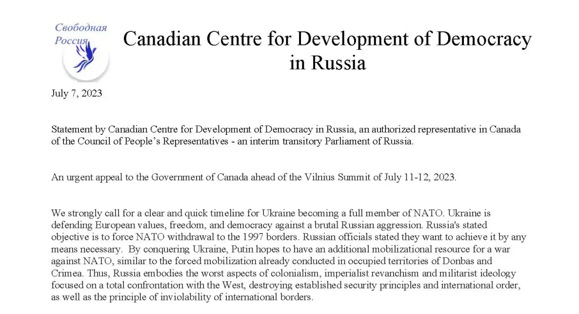 Representative of the Congress of People’s Deputies in Canada Kirill Lyagushev asked the Canadian authorities to support Ukraine’s entry into NATO